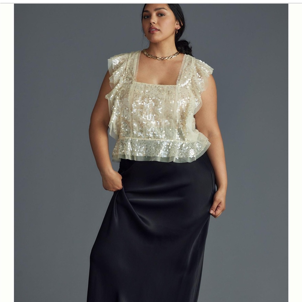 Anthropologie creme sequin top size L
